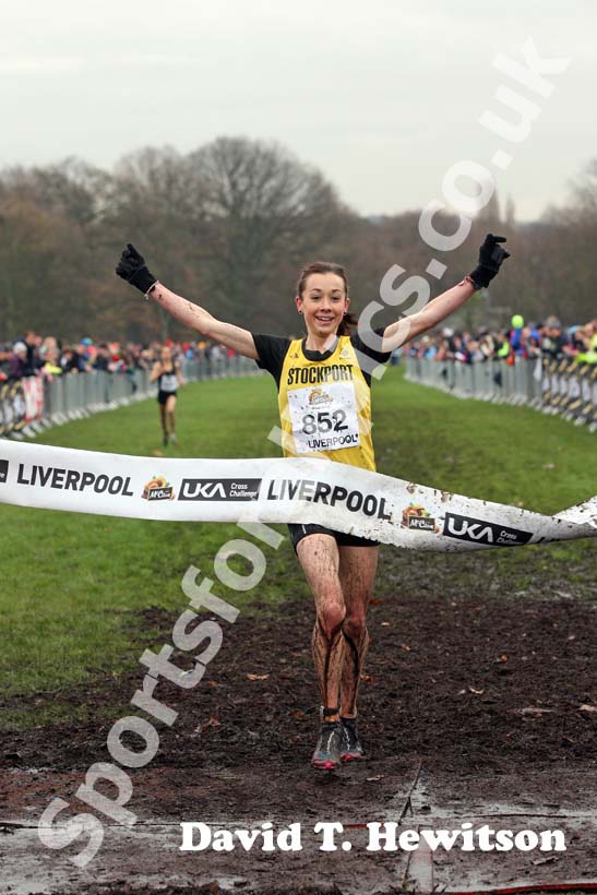 Jessica Coulson wins the under-23 and senior womens race  2012 McCain Liverpool Cross Challenge.